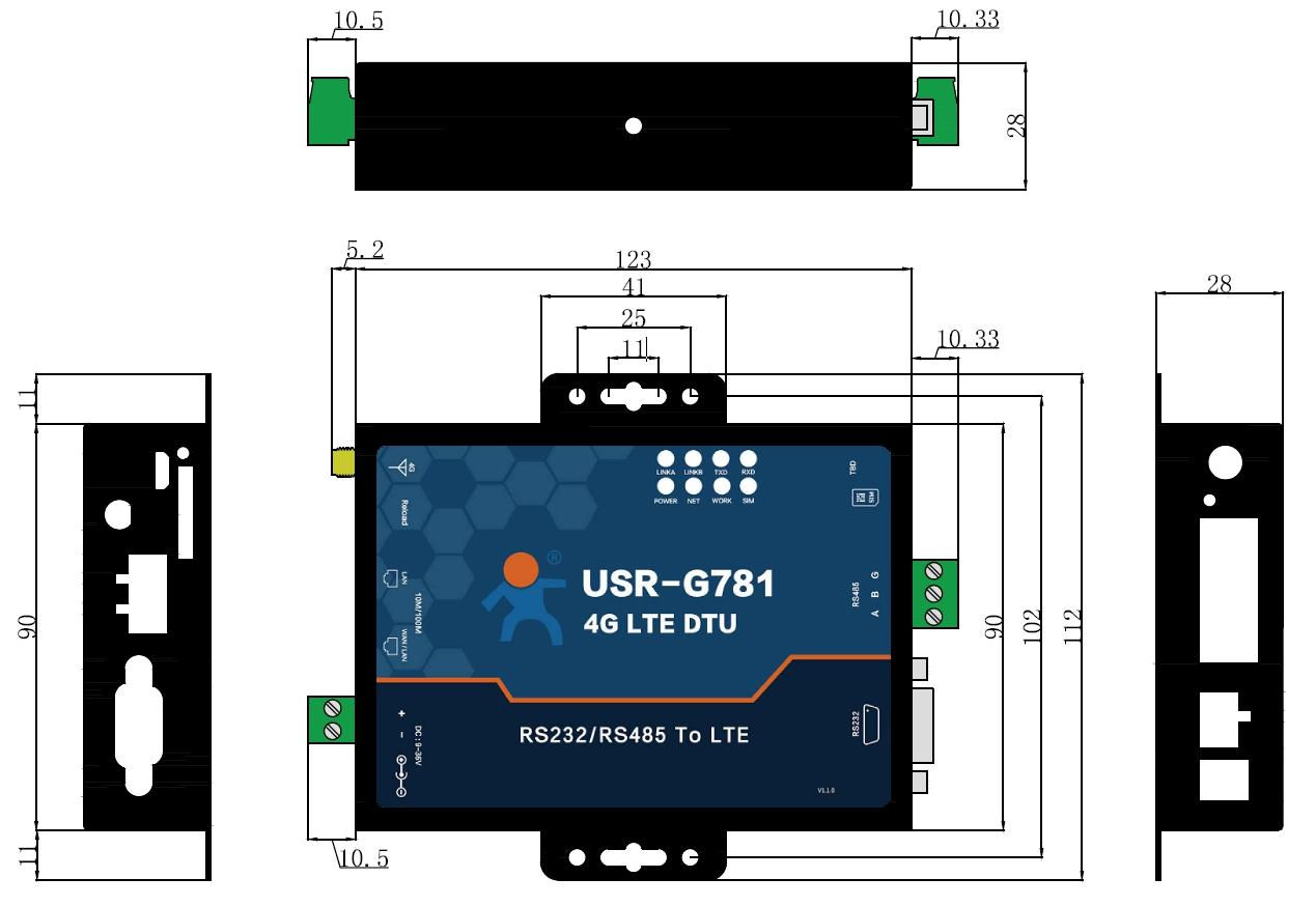 USR-G781 dimension diagram