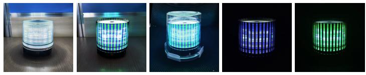 Polarized LED beacon and representative blue/green operating states